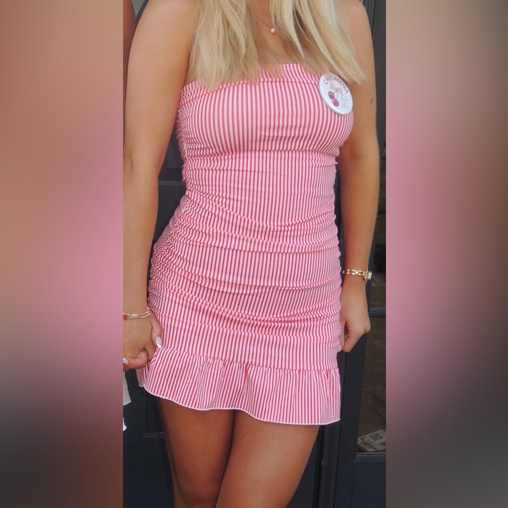 Red and White Striped Ediked Dress